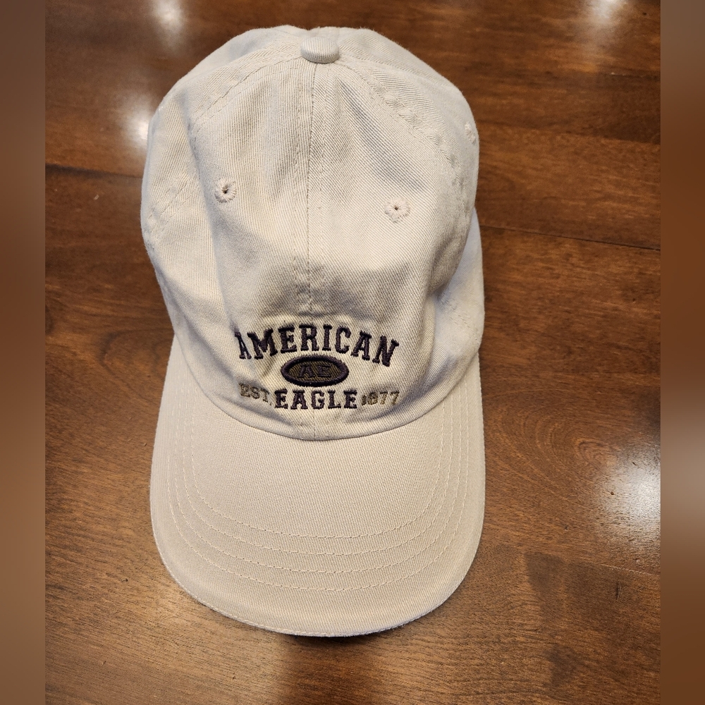 American Eagle Outfitters Light BEIGE B-ball Cap with BLACK/DARK GRAY Embroidery